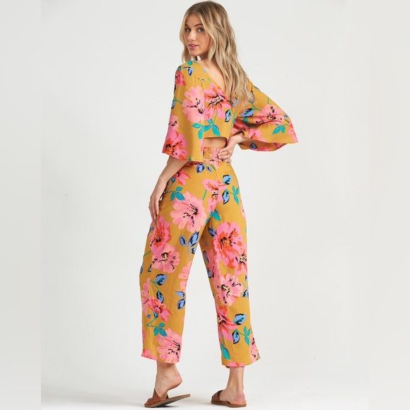 Billabong Cut Through floral top and pant matching set size M (Moss Landing) - Picture 3 of 13